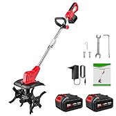 Motobineuse Électrique, Motoculteur sans Fil avec 2 Batteries de 2000mAh, Double Rouleau 4 Lames, Largeur de Travail 30cm, Profondeur de Labour 22cm, pour l’Entretien des Jardins et Pelouses