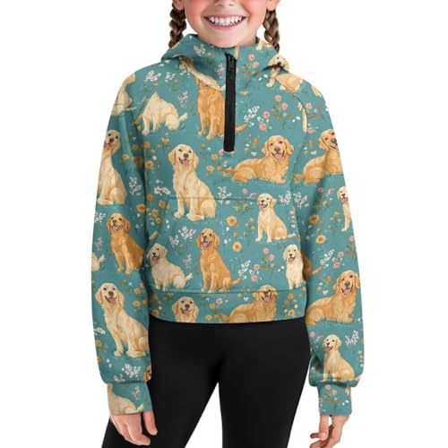 WELLFLYHOM Girls' Sweatshirts 5-14T Half Zip Hoodies Pullover Crop Tops Graphic Long Sleeve Sweater Top Fall Outfits