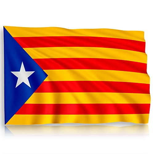 Bandera Catalunya Grande Para Exterior y Interior 150 x 90cm, Bandera Catalana Independencia Catalunya, Estelada Blava Bandera Impermeable, Flag De Calidad Cover