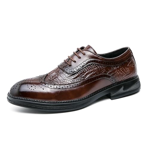 Men's Fashion Alligator Pattern Dress Oxfords Solid Color Low Top Pointed Toe Lace Up Non-Slip Business Casual Modern Derby Shoes for Wedding Office Formal Dress Shoes