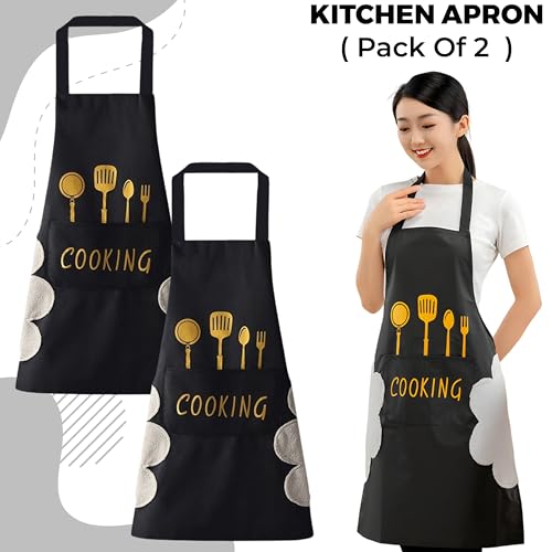 Image of Kraptick Kitchen Apron - Comfortable Cooking Waterproof Apron for Men and Women With Pocket and Side Coral Velvet for Wiping