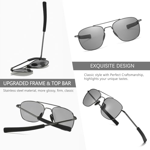 Image of SUNGAIT Men's Military Style Polarized Pilot Aviator Sunglasses - Bayonet Temples
