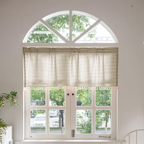 Odot Cortinas Cocina, Cortinas Semitransparente Moderno y Visillos Cortos para Ventanas, 1 Panel Cortina Cocina, para Salón Lavadero Baño y Pequeñas Ventanas (Rayas café,150x77cm)