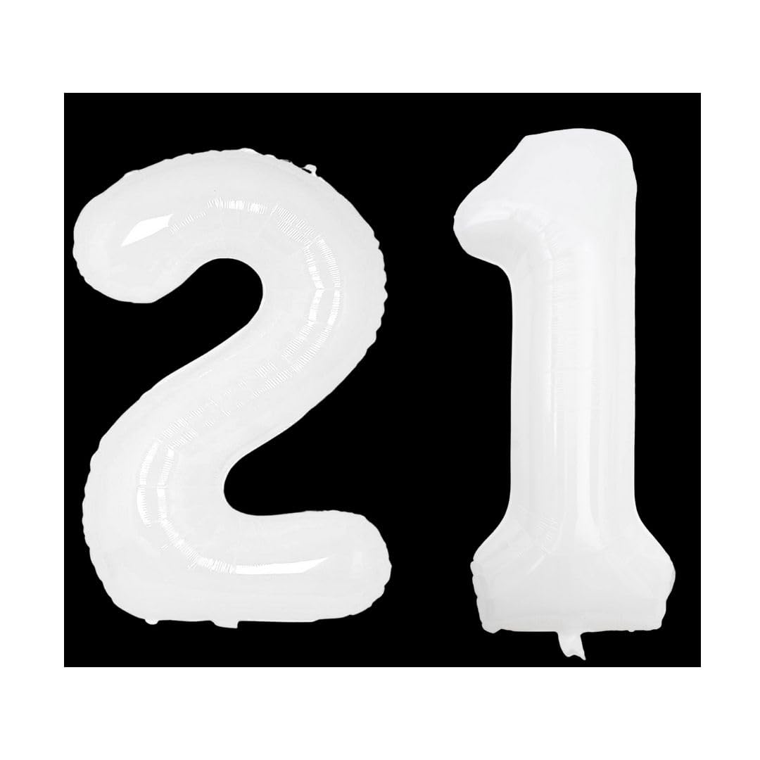 Flavouredlove 32 Inches White Number Twenty-One Air or Helium Balloon Party Decoration Pack of 1 | 21 number Balloons Birthday/Anniversary (WHITE 21)