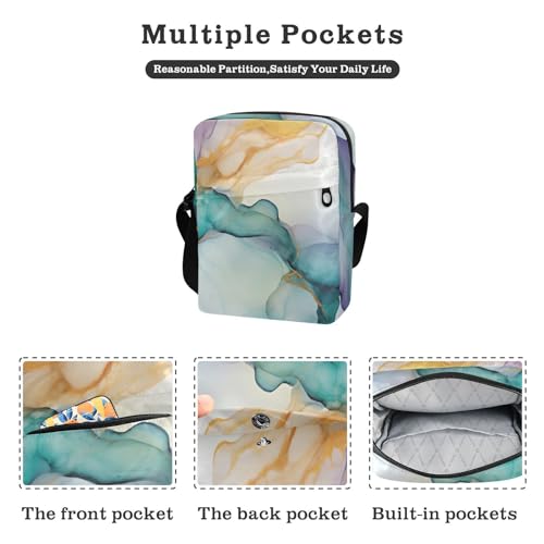 Crossbody Bag Green Purple Gold Marble Messenger Bag for Women Men Purse Shoulder Bag Satchel Bag with Adjustable Strap 214A46762