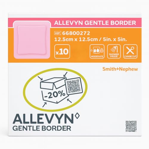Allevyn Gentle Border 12.5cm x 12.5cm - Box of 10 | Advanced Wound Care | Soft and Secure Adhesive Dressing