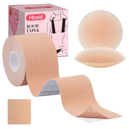 Hbaid Boob Tape Brust Tape Set-Klebe BH Unsichtbar Push Up für Große Brust (A-G Körbchen), 2 Wiederverwendbare Silikon Brustblüten & Testpflaster | Ideal für Hochzeiten, Partys & rückenfreie Kleider