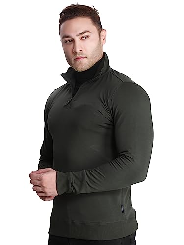 Image of Dream of Glory Inc. Men's Cotton High Neck Sweatshirt (DOGI-AW23 FS-Zip-Olive Ivy XS)