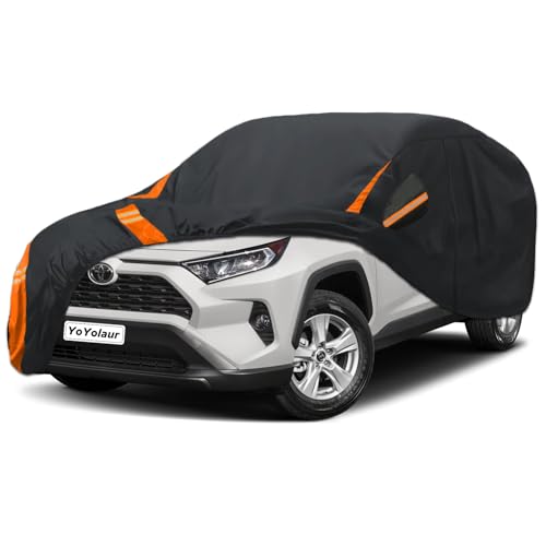 YoYolaur 10-Layer for Toyota RAV4 Car Cover Waterproof All Weather for Automobiles Outdoor Full Cover Soft Cotton Lining Rain Snow UV Protection with Door Zipper Fit for Toyota RAV4 2006-2025