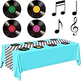Oudain 50s Theme Party Decorations and Supplies, Car Birthday Party Supplies Retro Record Paper Placemats, Racing Tablecloth, Table Runner, Music Sign Cutouts for Diner Decor(Blue)