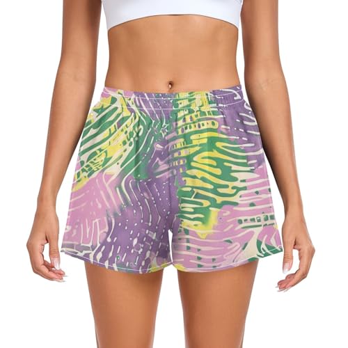 EtherSpher Rendered in Green Pink and Purple Womens Athletic Shorts Loose&Comfy Girls Beach Shorts for Running Lounging Fishing Hiking Shorts para Mujer L