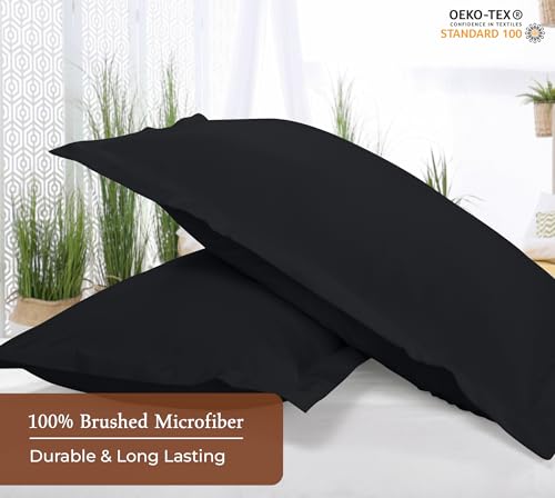 Image of Royale Linens Pillow Shams 2 Pack Standard Size 20x26 Inch - Brushed Microfiber - Bed Pillow Shams, Wrinkle Resistant Super Soft and Cozy - Back Overlap Closure - Oxford Pillowcase (Standard, Black)