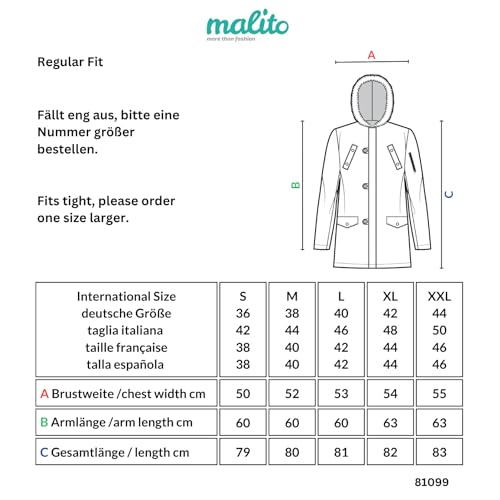 malito – Parka Damen mit Kunstfell-Kapuze, Innenfutter & 5 Fronttaschen – warme Jacke für Herbst & Winter – gefütterte Winterjacke 81099 (Military | Größe XL)