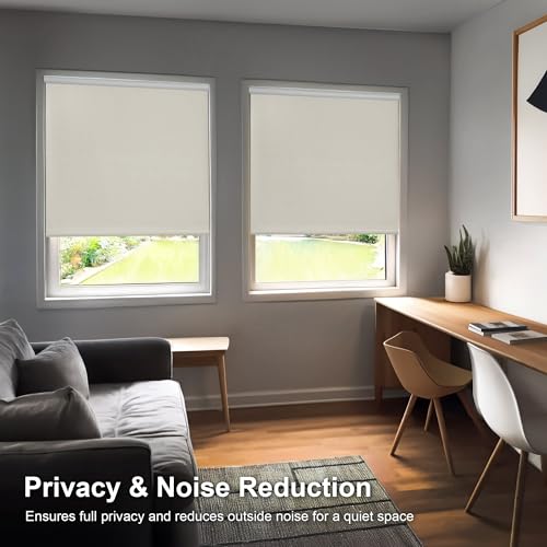 CHICOLOGY Blackout Custom Roller Shades, Cordless Blinds, Window Shades for Home, Roller Window Shades,Window Treatments, Door Blinds, Blackout Shades, Ivory Textured, 24" W X 64" H - Image 3
