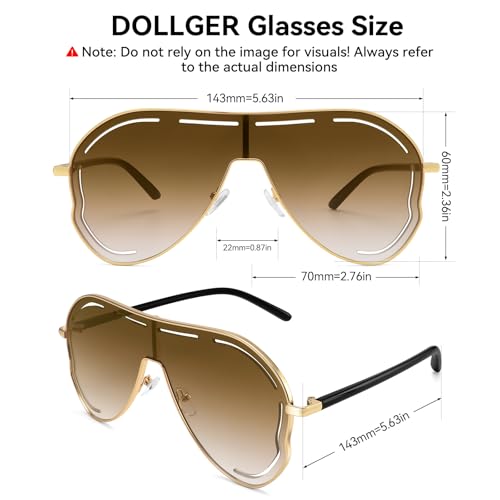 Dollger Oversized One-Piece Sunglasses women Retro shield Big Frame Metal Toad Hollow Men Flat Top UV Protection Sun Glasses3