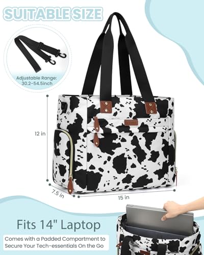 Image of Pritent Diaper Bag Tote for Working Mom, Large Travel Diaper Tote for Mom and Dad with 14 Inch Laptop Sleeve, Mommy Maternity Travel Baby Bag for Boys and Girls, Cowprint