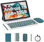 Android 14 Comprimé, 10 1 cm 8GB RAM+64GB ROM+1TB Expand, Processeur Quad-core 1.8Ghz, 2 en 1 Comprimés avec étui à souris à clavier Stylus 8MP Caméra, 6000mAh Batterie, 1280*800 HD Écran, 5G WiFi 6 tablette PC