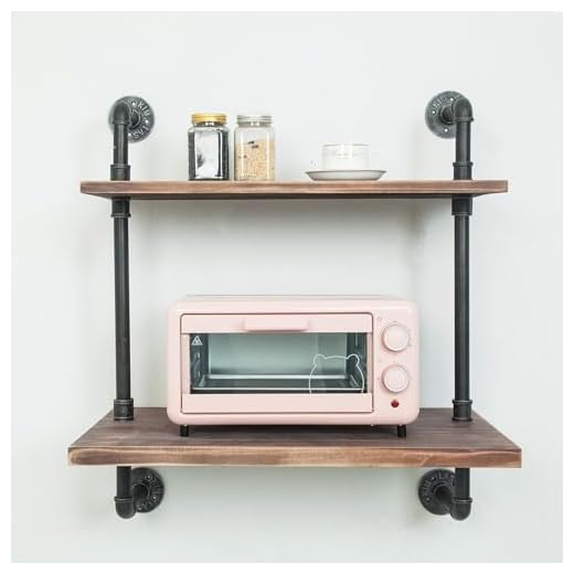 Black,Industrial Retro Wall Mount Iron Pipe shelves,Microwave Oven Rack- Wall mounted Microwave Oven Shelf Stand,Storage Organizer For Kitchen,Oven,Toaster,Utensils,Spice,Mits and more