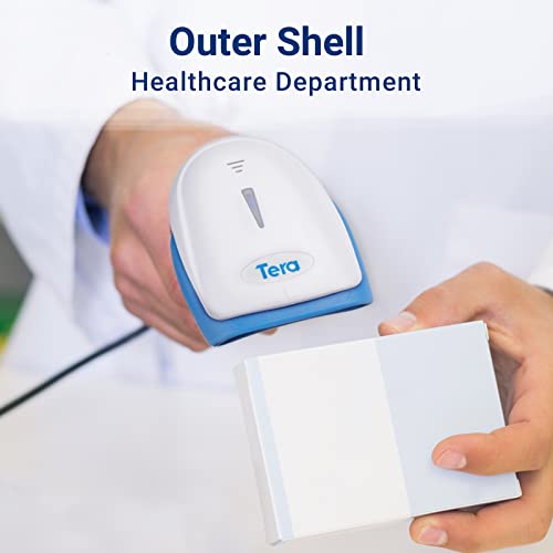 Image of Tera CCD 1500C 1D Barcode Scanner, USB Wired Handheld Reader, White-Blue