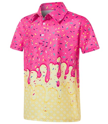Move Dance Boys Polo Shirt Ice Cream Drip Short Sleeve Golf Pink 13-14 Year - image 1
