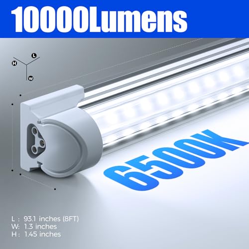 Image of Barrina 8FT LED Shop Light, 72W 10000LM 6500K, Clear Cover Linkable LED Tube Lights, Integrated T8 Light Fixture, V Shape Ceiling Lights for Garage, Warehouse, Workshop, 6 Packs