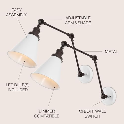 Image of JONATHAN Y Rover 1-Light Wall Sconce 7 inch, White /Oil Rubbed Bronze, Set of 2