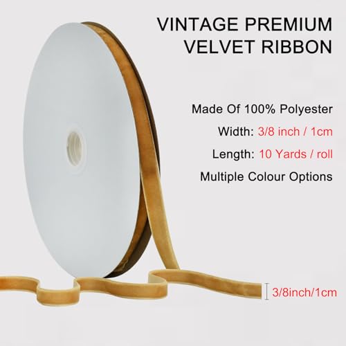RIBBOOO Khaki Velvet Ribbon 1CM x 9.14 Meters, Vintage Velvet Ribbons for Christmas Wreath Bow Decoration Craft Gift Wrapping, Valentine's Day Bouquet Packaging - Image 2