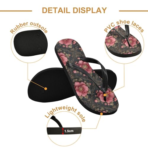 Flip Flop Sandals Elegant Floral Print for Women Men Beach Outdoor XS3