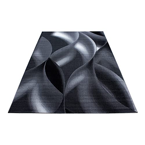 Tapis moderne de salon abstrait noir et gris motif vagues 80x150cm - 5