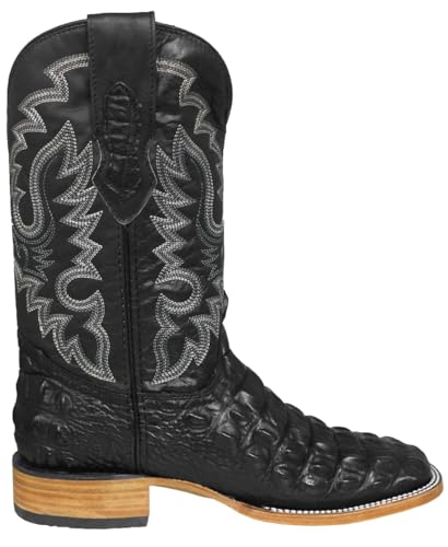 Texas Legacy Mens Black Cowboy Boots Alligator Back Print Leather Square Toe2