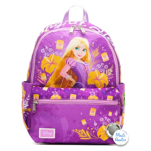 Disney Rapunzel Mini Backpack Set - Bundle of 13" Tangled Mini Bag Plus Button | Disney Tangled Backpack Purse for Kids, Girls, Teens, Women