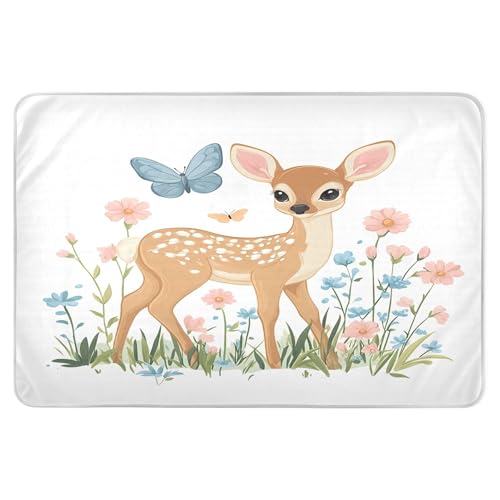 Takiito Deer Fawn in Meadow Bed Pad Reusable Bed Underpad Washable Waterproof Leak-Proof Quick Dry Incontinence Pee Pad for Toddlers Kids Adults Pets 34x52 in