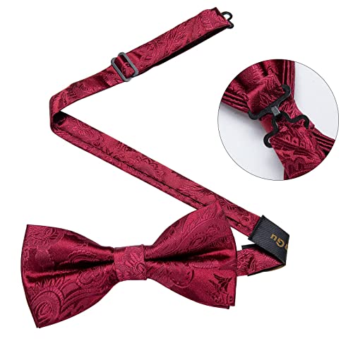 Image of DiBanGu Paisley Pre-Tied Bow Ties for Men Silk Adjustable Bowtie and Pocket Square Cufflinks for Wedding Party