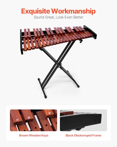 Image of VEVOR Glockenspiel Xylophone, 37 Notes, Wooden Professional Xylophone Percussion Instrument, with Height Adjustable Stand, 4 Mallets, Carrying Bag, Beginner Musical Instrument Kit for Adults and Kids