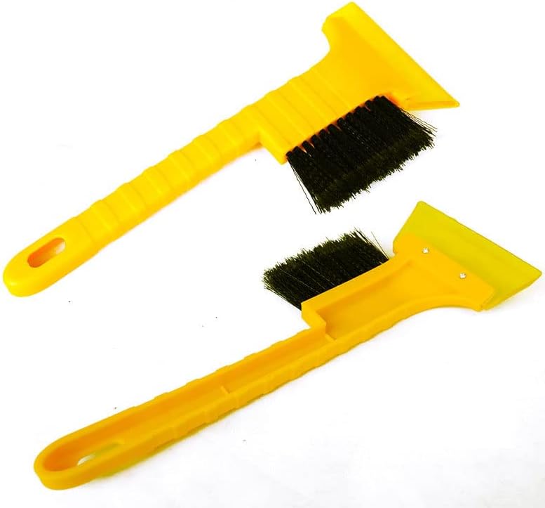 SagaSave Ice Scraper Snow Scraper Windshield Scraper for Cars and Trucks Plastic Handle Nylon Brush Remove Frost and Snow Yellow