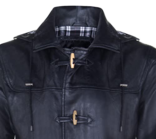 Men's Black Classic 3/4 Leather Duffle Coat4