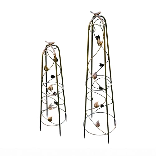 Garden Gear Iron Ornamental Obelisks 2pc Set Climbing Plant Flower Support Frame Trellis in Black or Bronze (Bronze)