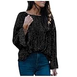 Tops for Women Casual Fashion Loose Round Neck Sequin Sequined Long Sleeve Sweatshirt Personalised...