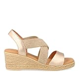 VALE IN - Sandalias en Piel con cuña, Tiras elásticas adaptables y Plantilla Gel 1110 para: Mujer Color: Platino Talla: 37