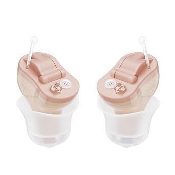 Hearing Amplifier, Digital Noise Cancelling to Aid and Assist Hearing, for Adults and Seniors, Invisible in Canal CIC In-Ear SL02-Beige-Pair