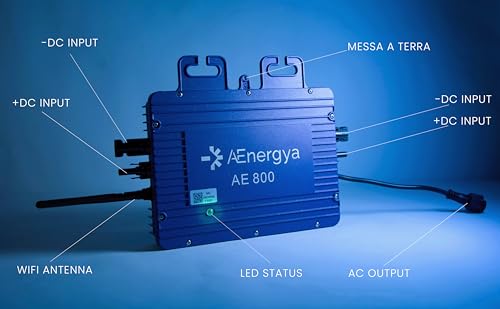 AEnergya Mikro-Wechselrichter AE800 mit 800 W, intelligenter WLAN-Solar-Wechselrichter für Balkon, PV-Wechselrichter für Photovoltaik-Paneele, IP65, 2 doppelte Eingänge, 1 Ausgang 800 W (AE800-800 W)