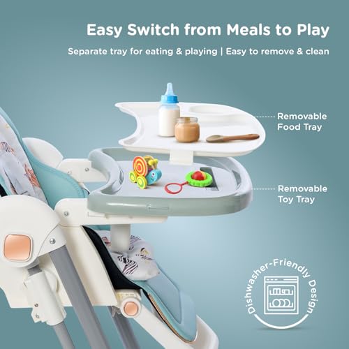 Image of Mee Mee Royal Rise 3-in-1 Baby Highchair with Swing Mode, Recline & Adjustable Height | Foldable Feeding Chair with 5-Point Safety Harness, Wheels & Removable Tray | 6 Months to 4 Years (Light Grey)