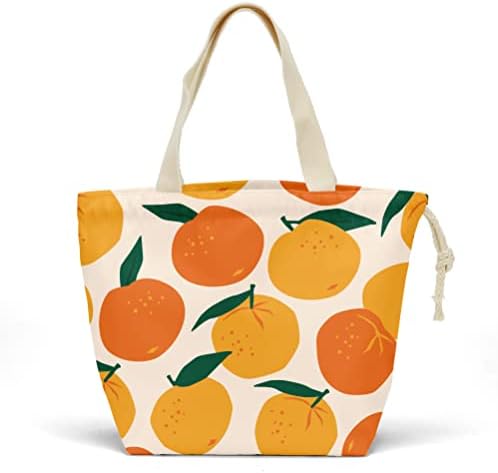 Pykfrhh Lunch Bag Women, Lunch Tote, Reusable, Waterproof, Drawstring Lunch Bag Box for, Adults, Women, Picnic, Work, Beach, Travel, Fruit Strawberry Lemon Orange Decor