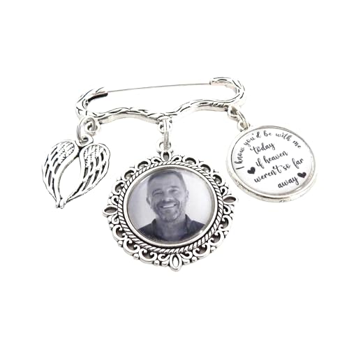 Boutonniere Pin for Groom Lapel Pin Corsage Pin Graduation Cap Memorial Tassel Photo Charm for Lapel Bridal Bouquet Memory Charm Mens Brooch Wedding Keepsake Groomsmen DIY Photo