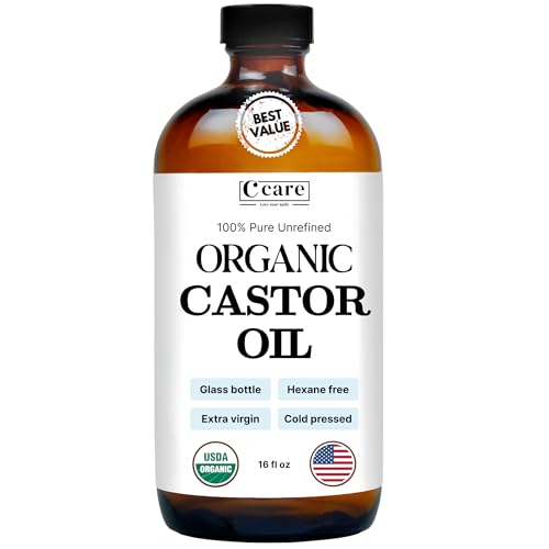 C CARE Castor Oil 100% Pure Organic Cold Pressed Unrefined Glass Bottle | USDA Certified Organic | Hexane Free Extra Virgin | For Hair Growth Eyebrows Eyelashes Skin and Castor Oil Pack Wrap | 16oz