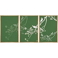 SIGNWIN Framed Canvas Print Wall Art White Flower Stems Over Dark Green Background Nature Forest Drawings Fine Art Relax/Calm for Living Room, Bedroom, Office - 16
