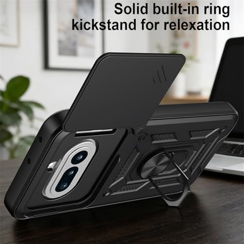 Image of Shockproof Back Case Cover for Nothing Phone 4A 5G, Shockproof Nothing Phone 4A Back Cover, Ring Case with Kickstand and Camera Protection Shutter - Black