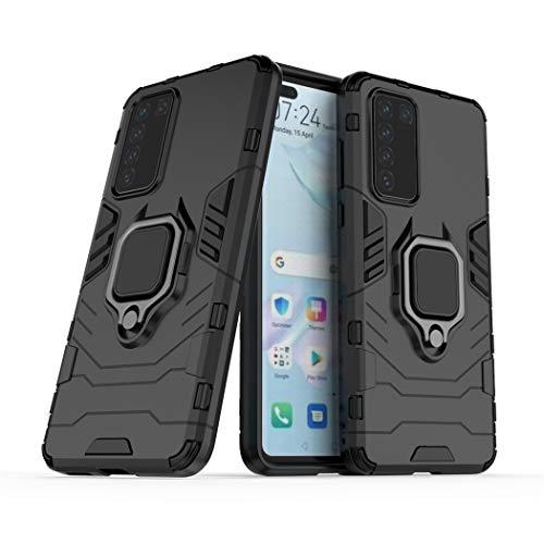 Compatible con Huawei P40 Funda, Anillo Metálico Sujeción Soporte Antichoque Caja (Funciona con el Montaje de Coche Magnético) Doble Capa Case Carcasa para Huawei P40 (Negro)