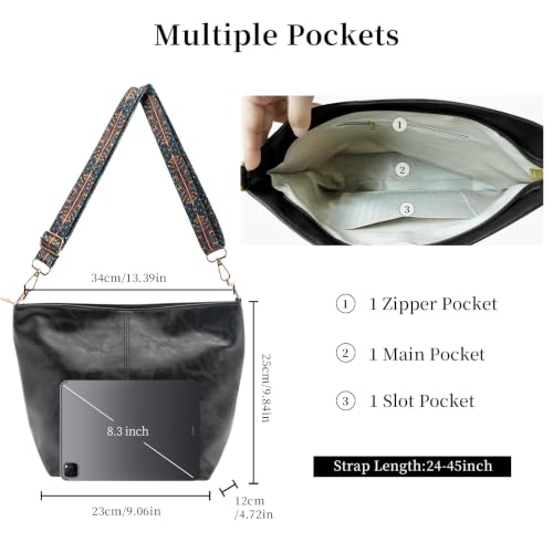 Image of Hobo Bags for Women Crossbody Bag Guitar Strap Purse Vegan Leather Shoulder Handbags Boho Purses Tote Bucket Bag