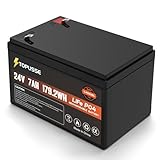 TOPUSSE 24V 7Ah LiFePO4 Battery, 25.6V 179.2Wh Rechargeable Lithium Batteries for Trolling Motor RV Camping Ride on Toys